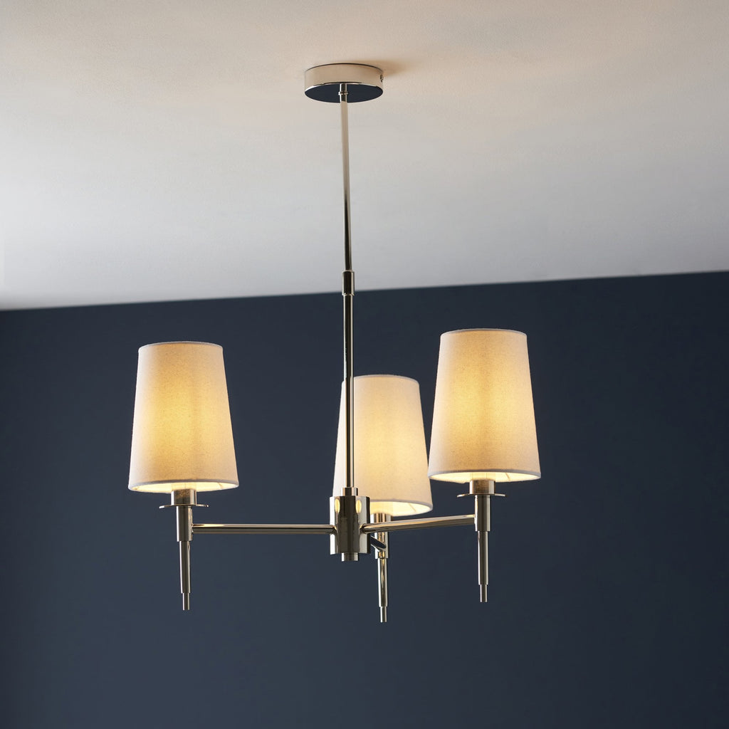 99455 3 Light Pendant Bright Nickel Plate & Vintage White Fabric