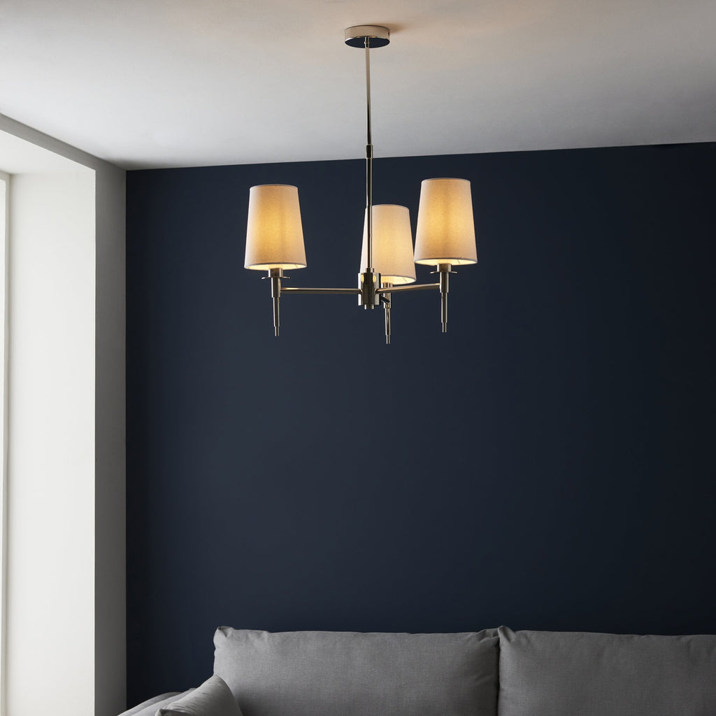 99455 3 Light Pendant Bright Nickel Plate & Vintage White Fabric