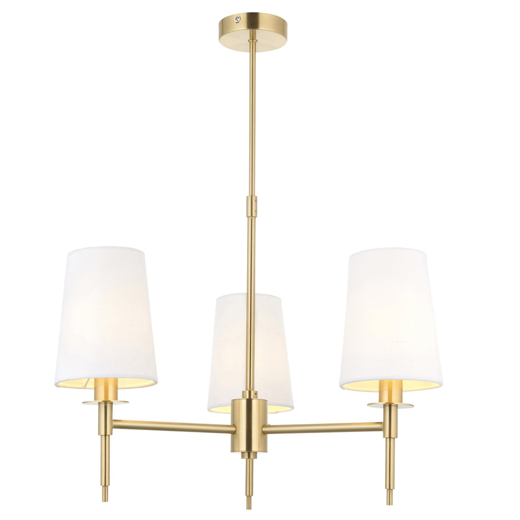 99456 3 Light Pendant Satin Brass Plate & Vintage White Fabric