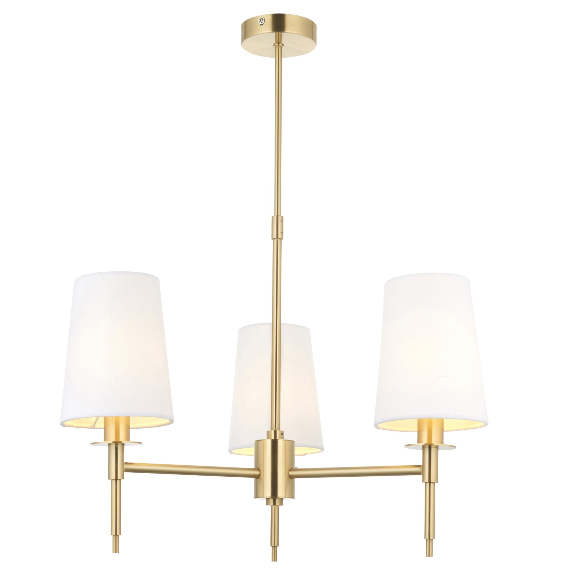 99456 3 Light Pendant Satin Brass Plate & Vintage White Fabric