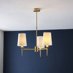 99456 3 Light Pendant Satin Brass Plate & Vintage White Fabric
