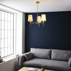 99456 3 Light Pendant Satin Brass Plate & Vintage White Fabric