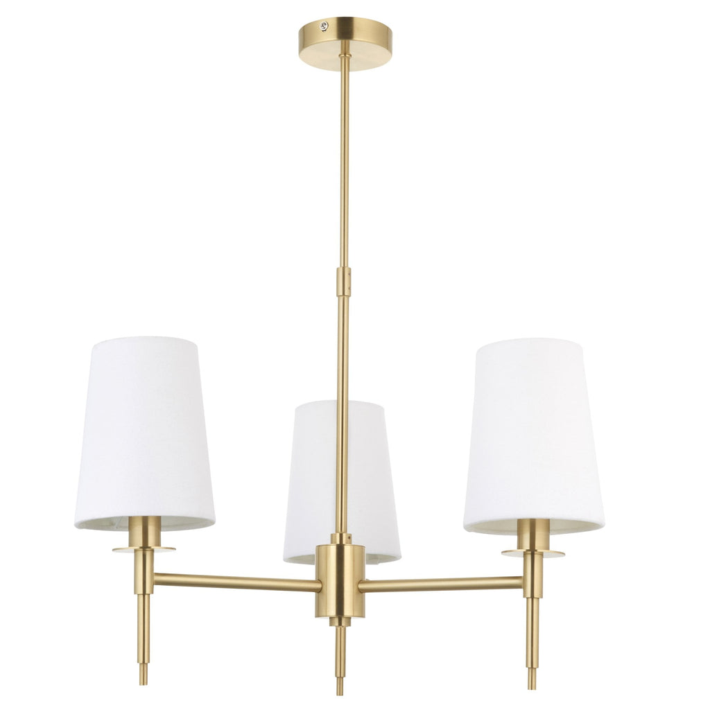 99456 3 Light Pendant Satin Brass Plate & Vintage White Fabric