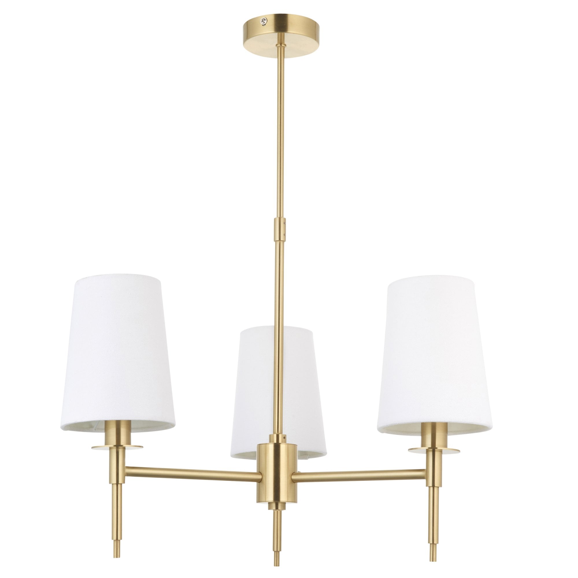 99456 3 Light Pendant Satin Brass Plate & Vintage White Fabric