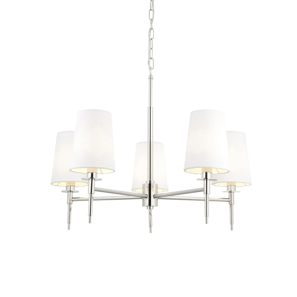 99457 5 Light Pendant Bright Nickel Plate & Vintage White Fabric