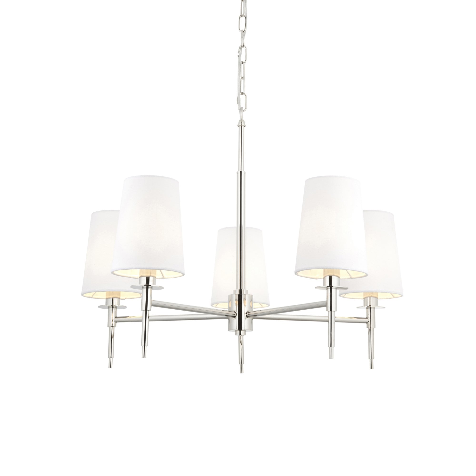 99457 5 Light Pendant Bright Nickel Plate & Vintage White Fabric
