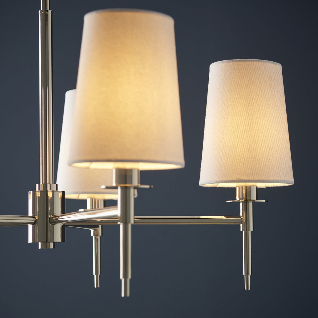 99457 5 Light Pendant Bright Nickel Plate & Vintage White Fabric