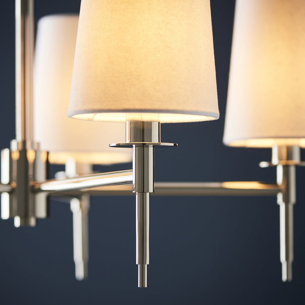 99457 5 Light Pendant Bright Nickel Plate & Vintage White Fabric