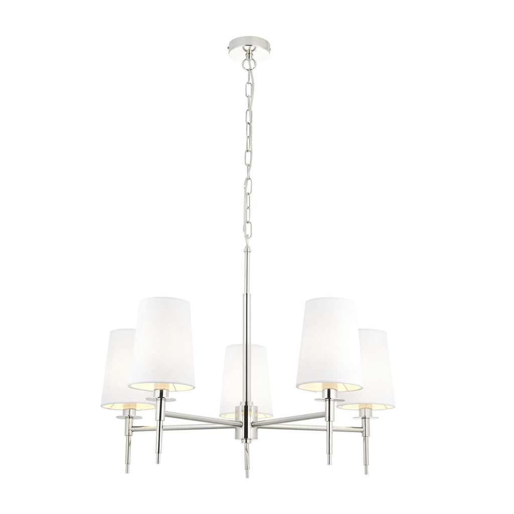 99457 5 Light Pendant Bright Nickel Plate & Vintage White Fabric