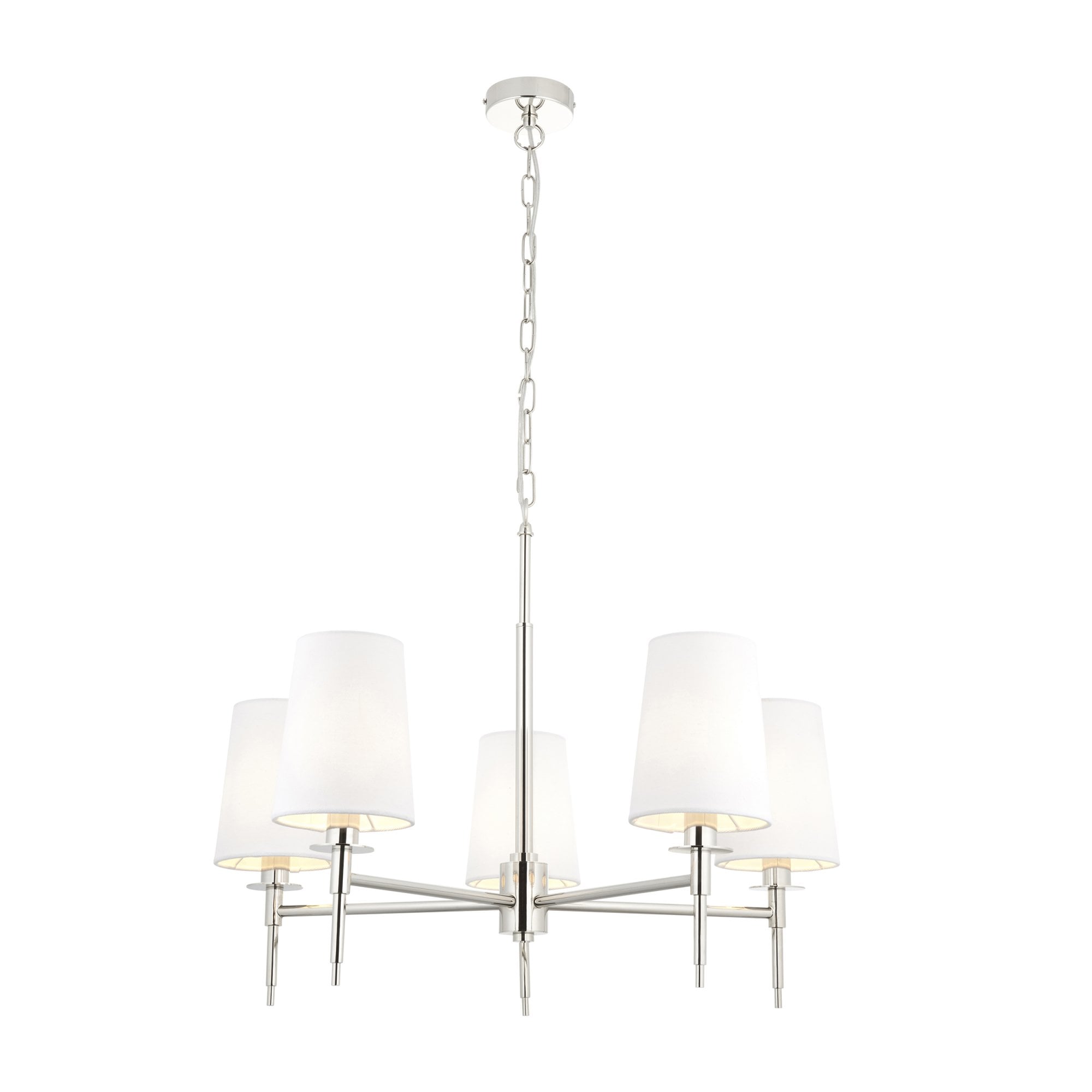 99457 5 Light Pendant Bright Nickel Plate & Vintage White Fabric