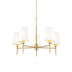 99458 5 Light Pendant Satin Brass Plate & Vintage White Fabric