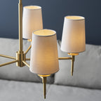 99458 5 Light Pendant Satin Brass Plate & Vintage White Fabric