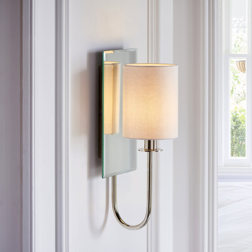 99515 1 Light Wall Light Bright Nickel Plate & Vintage White Fabric