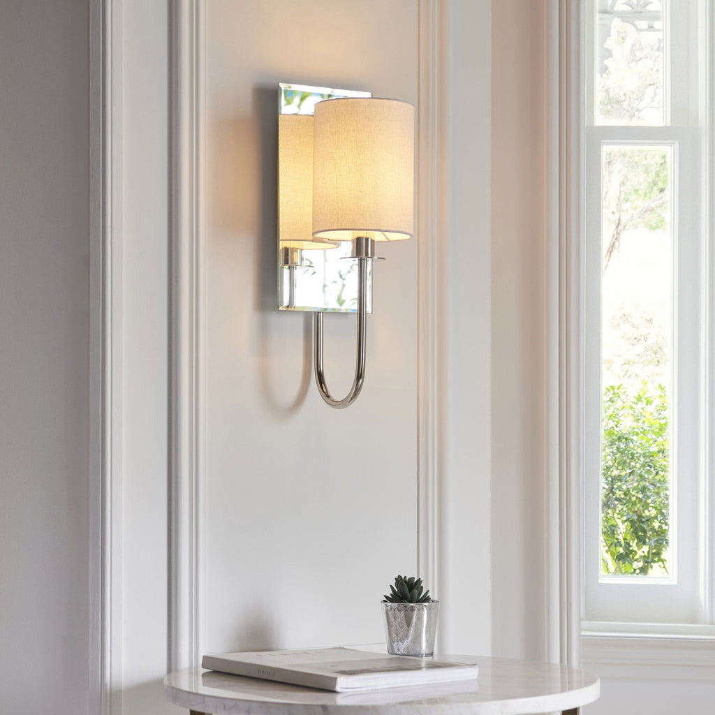 99515 1 Light Wall Light Bright Nickel Plate & Vintage White Fabric