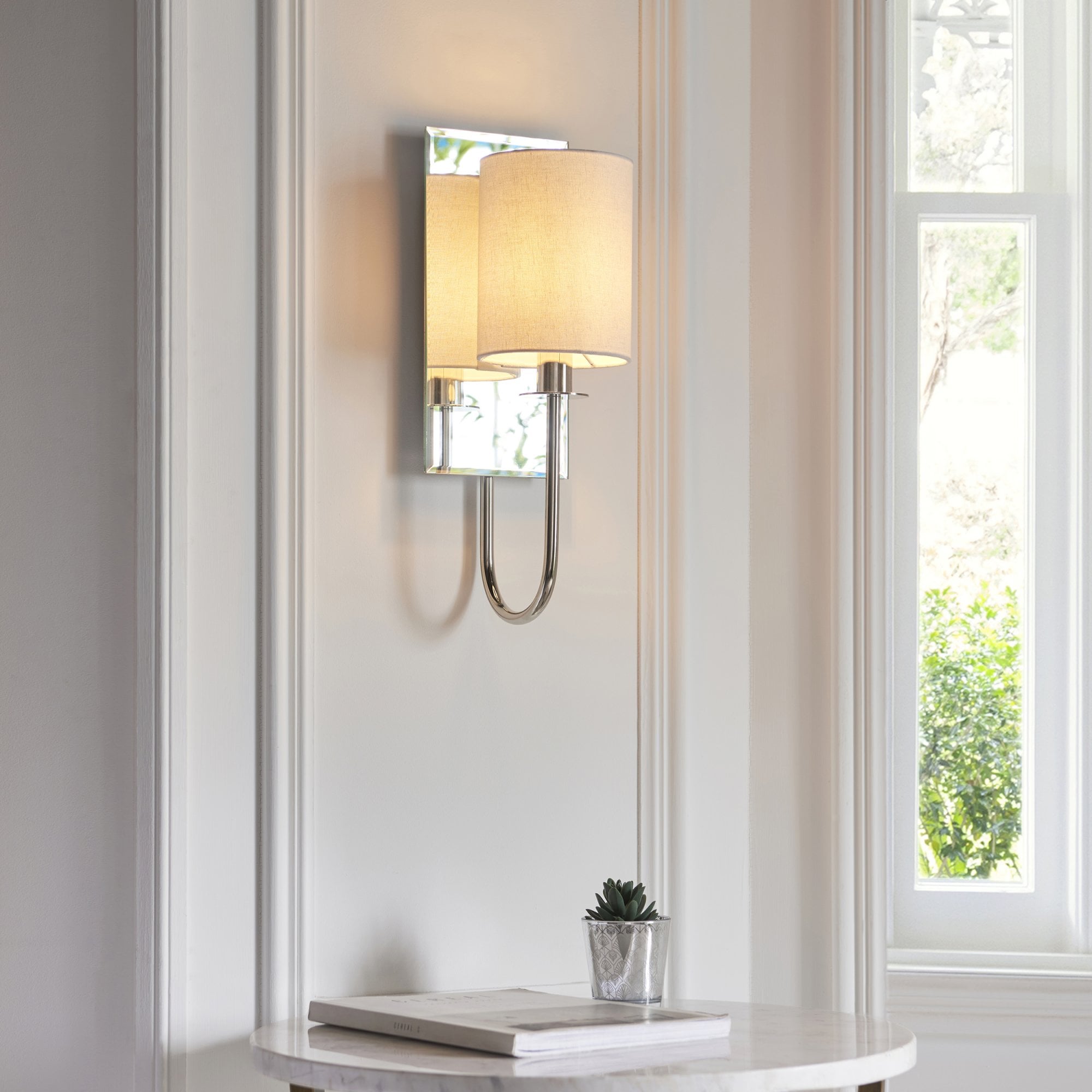 99515 1 Light Wall Light Bright Nickel Plate & Vintage White Fabric