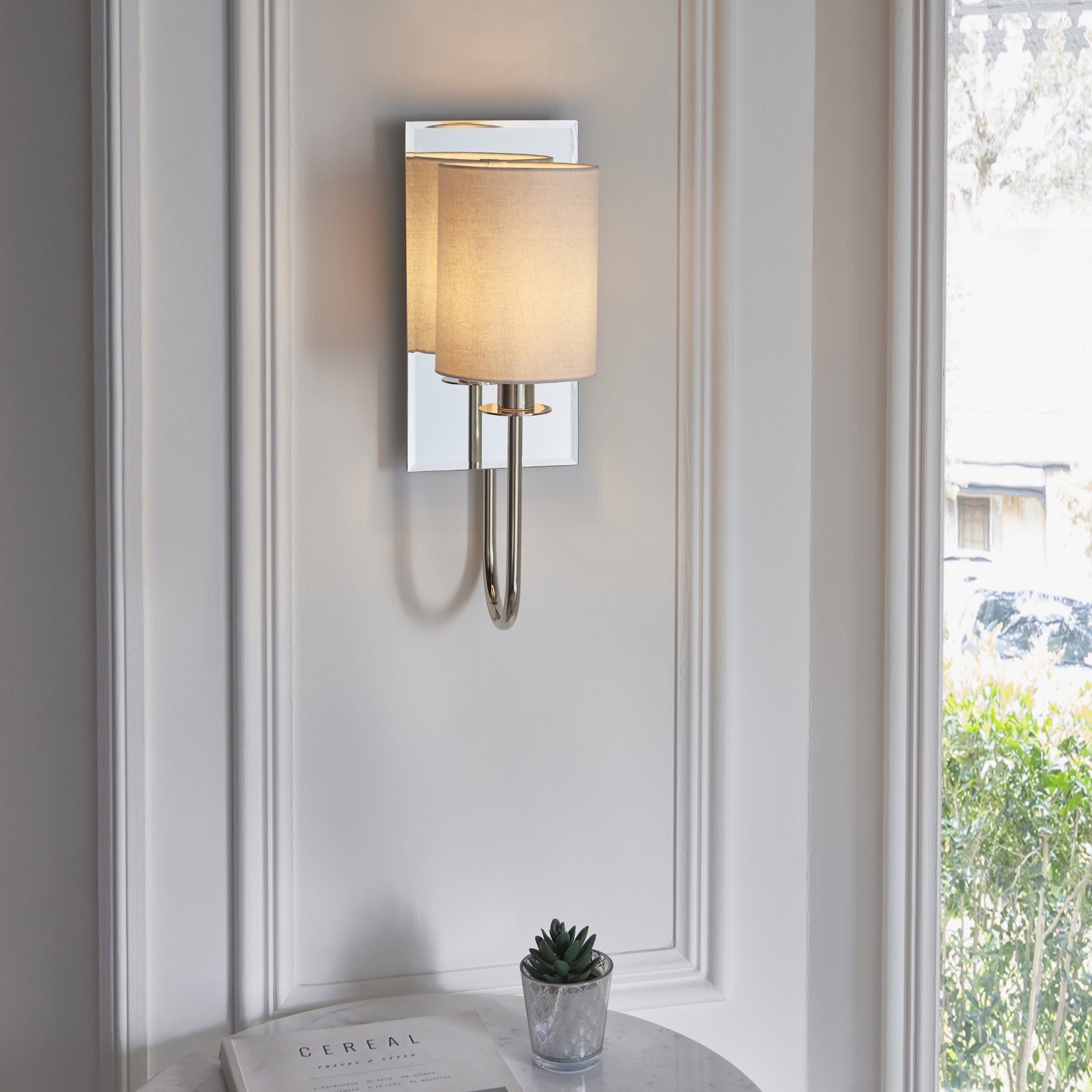 99515 1 Light Wall Light Bright Nickel Plate & Vintage White Fabric