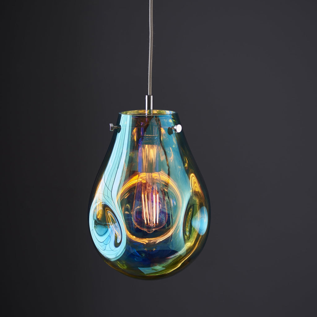 99517 1 Light Pendant Petrol Metallic Glass & Chrome Plate