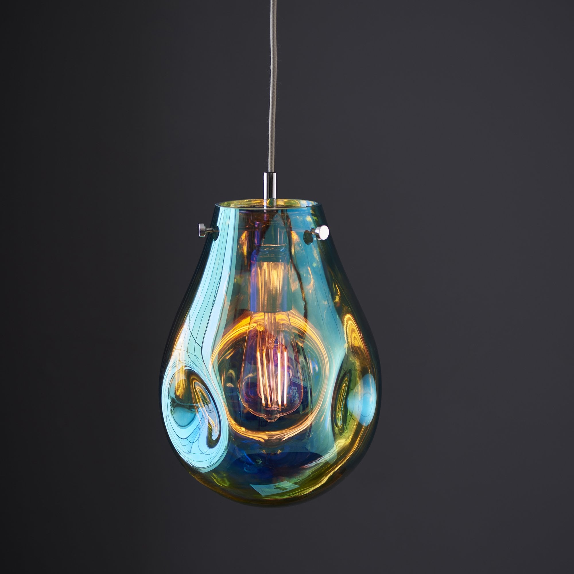 99517 1 Light Pendant Petrol Metallic Glass & Chrome Plate