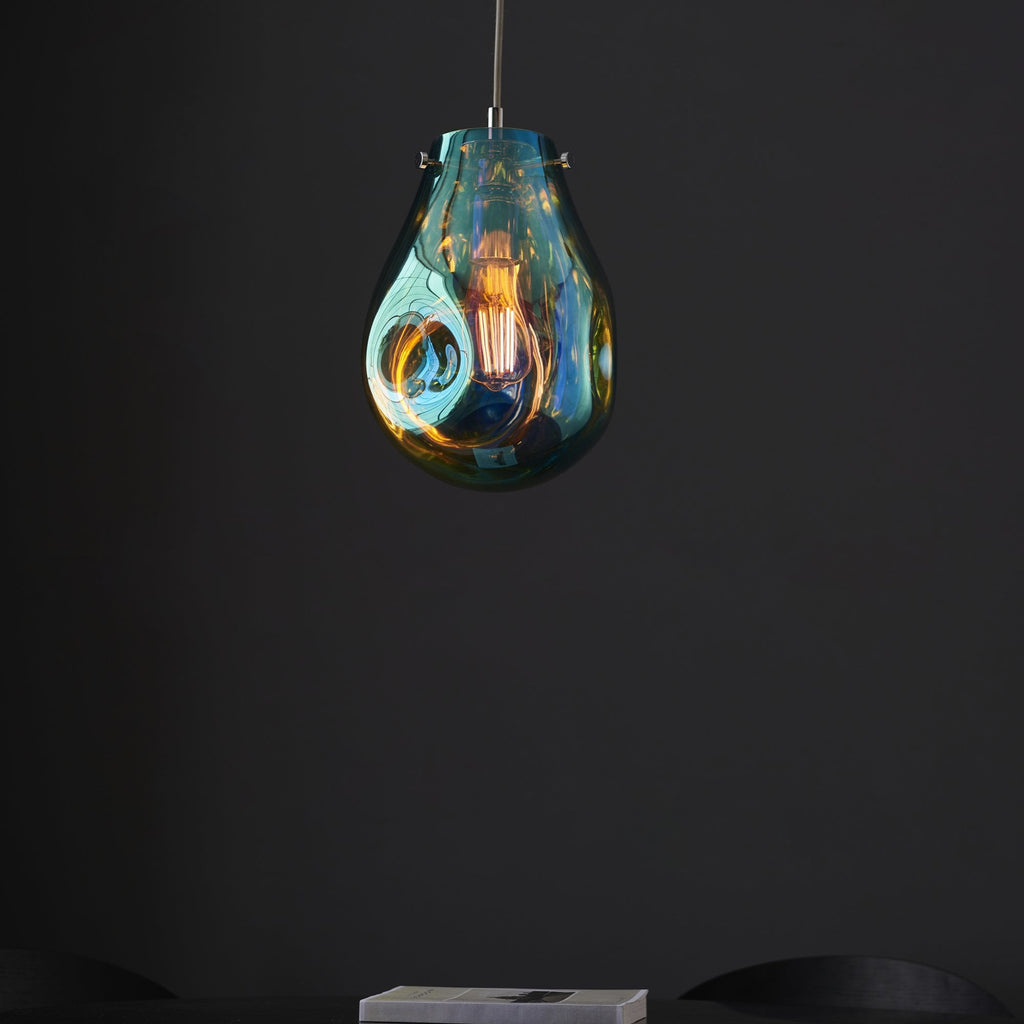 99517 1 Light Pendant Petrol Metallic Glass & Chrome Plate