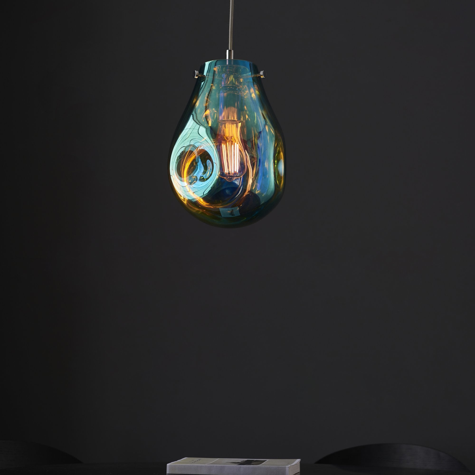 99517 1 Light Pendant Petrol Metallic Glass & Chrome Plate