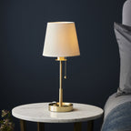 99595 1 Light Table Lamp Satin Brass Plate & Vintage White Fabric