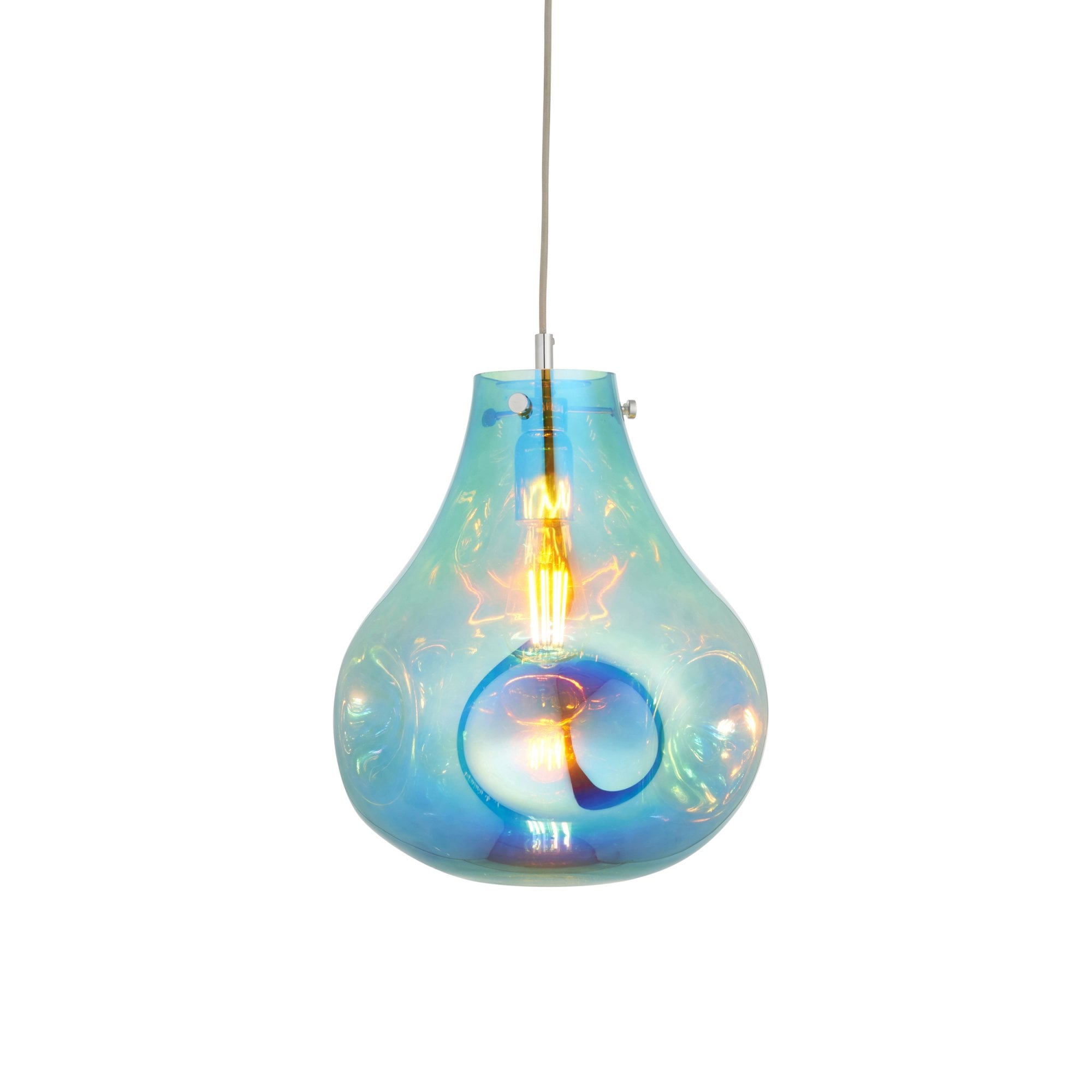 99791 1 Light Pendant Petrol Metallic Glass & Chrome Plate