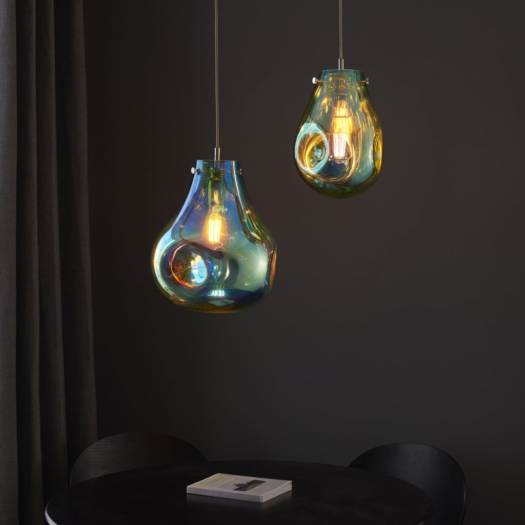 99791 1 Light Pendant Petrol Metallic Glass & Chrome Plate