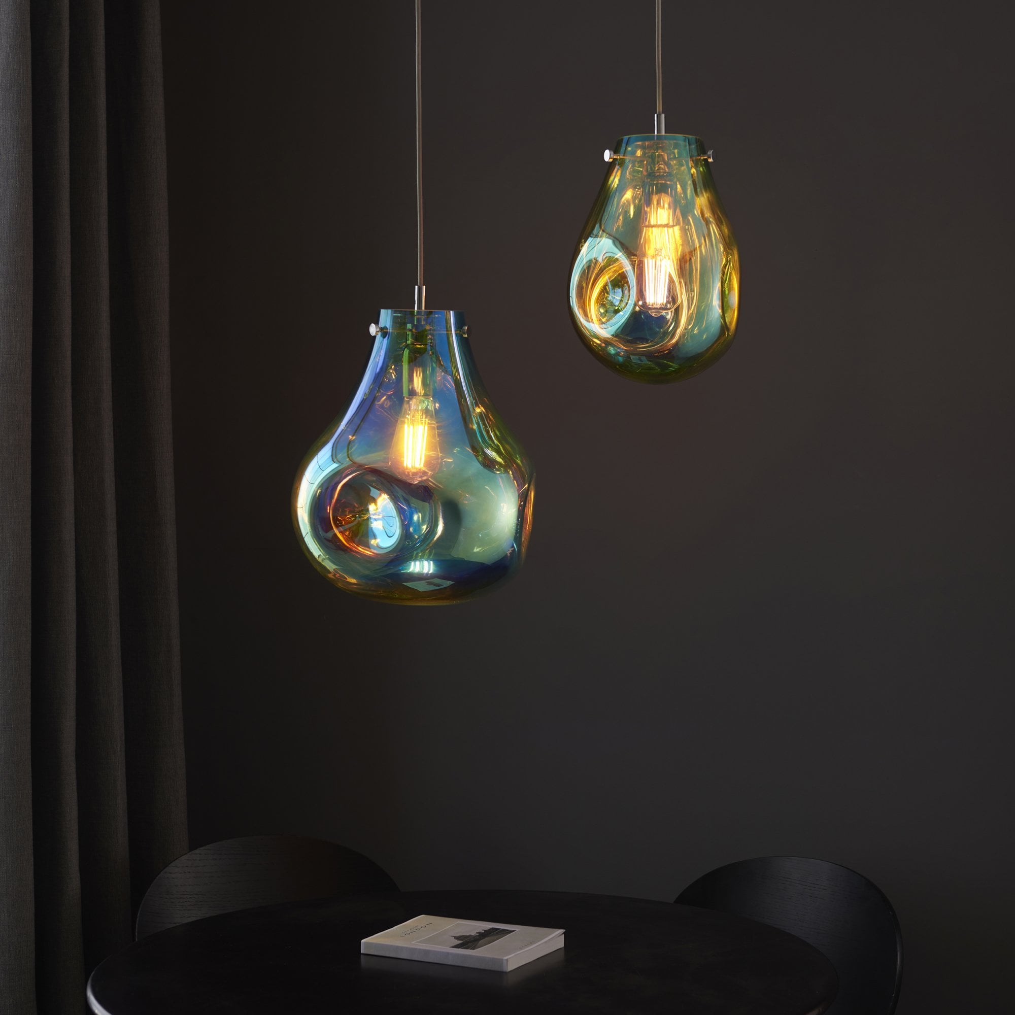 99791 1 Light Pendant Petrol Metallic Glass & Chrome Plate