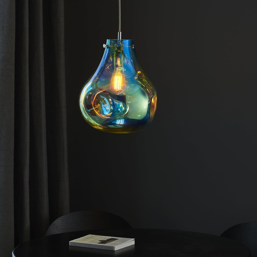 99791 1 Light Pendant Petrol Metallic Glass & Chrome Plate