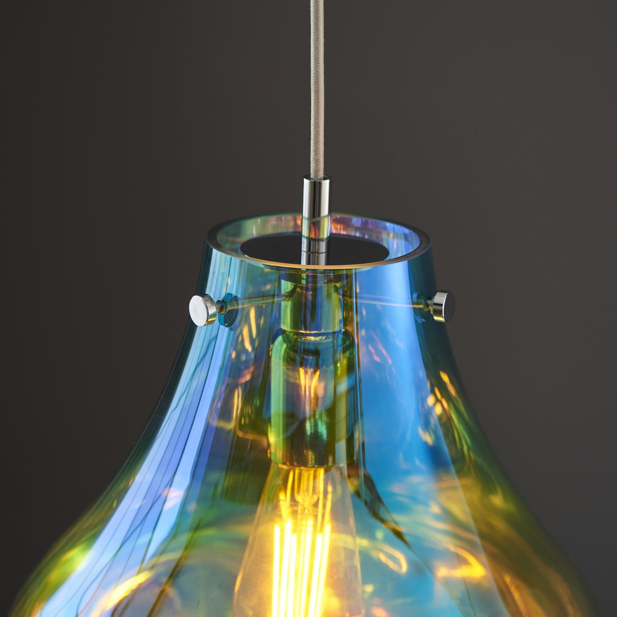 99791 1 Light Pendant Petrol Metallic Glass & Chrome Plate