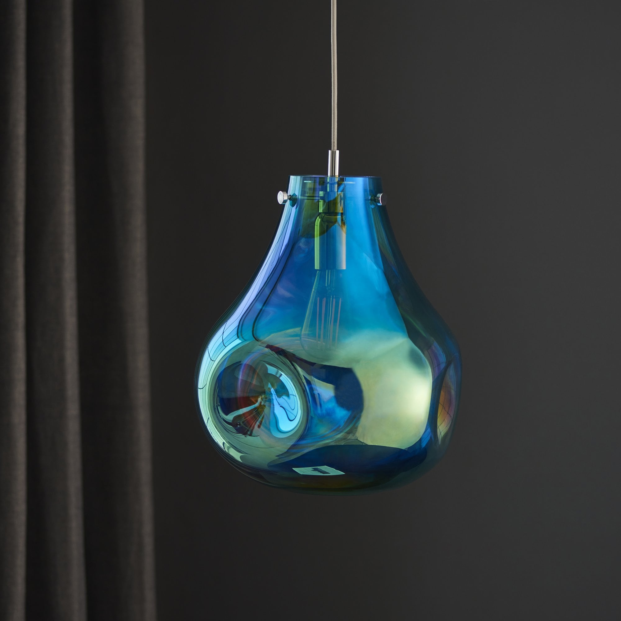 99791 1 Light Pendant Petrol Metallic Glass & Chrome Plate