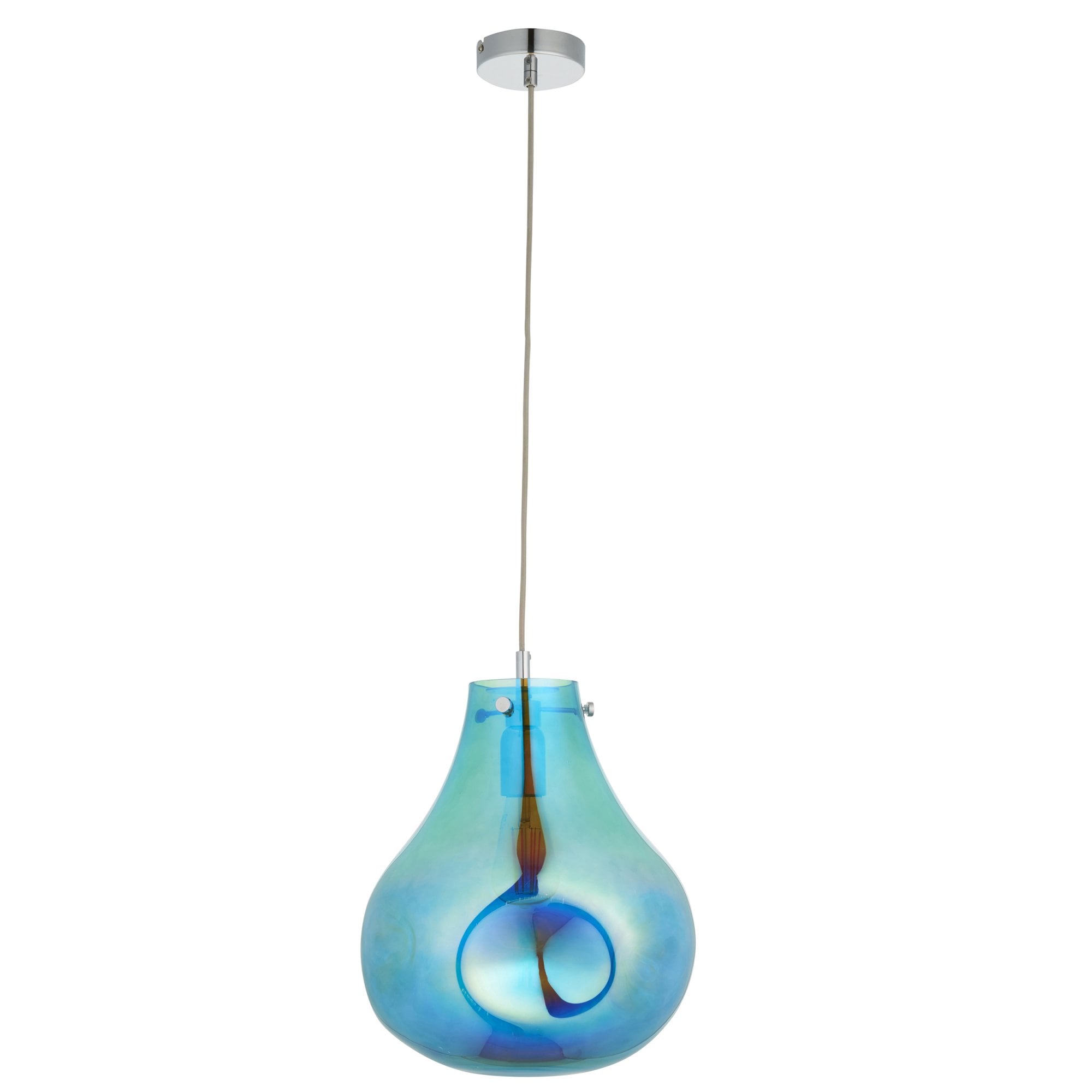 99791 1 Light Pendant Petrol Metallic Glass & Chrome Plate