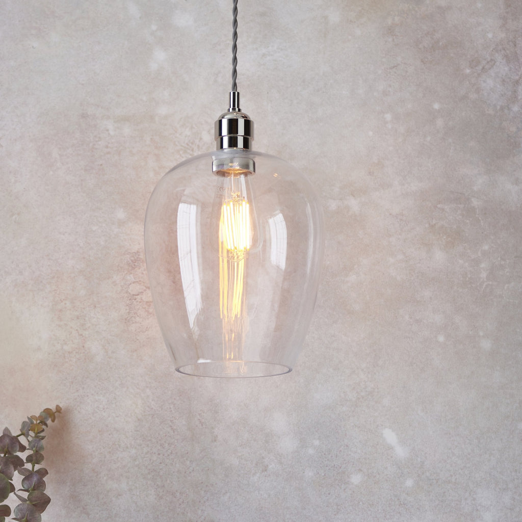 100657 1 Light Pendant Bright Nickel Plate & Clear Glass