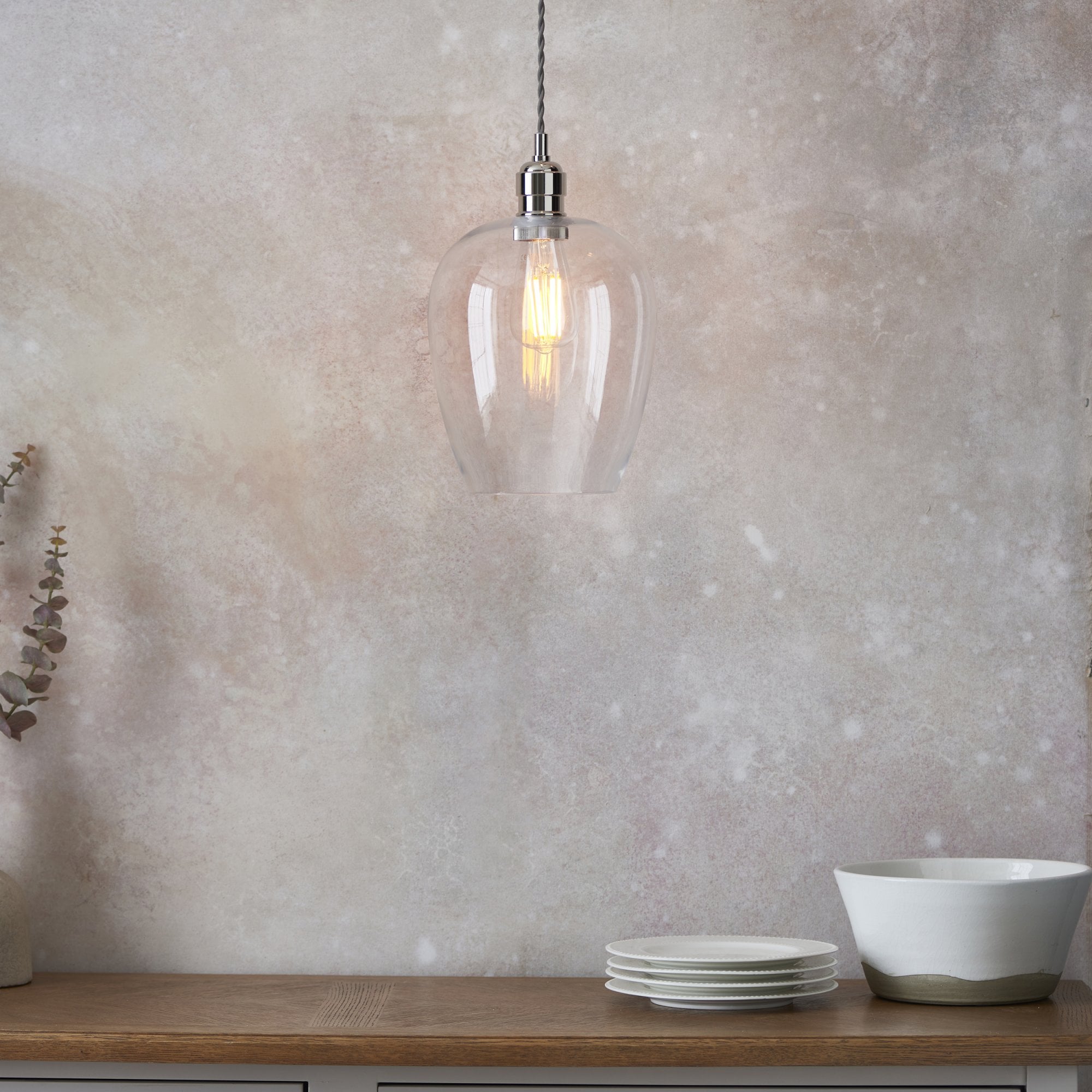 100657 1 Light Pendant Bright Nickel Plate & Clear Glass
