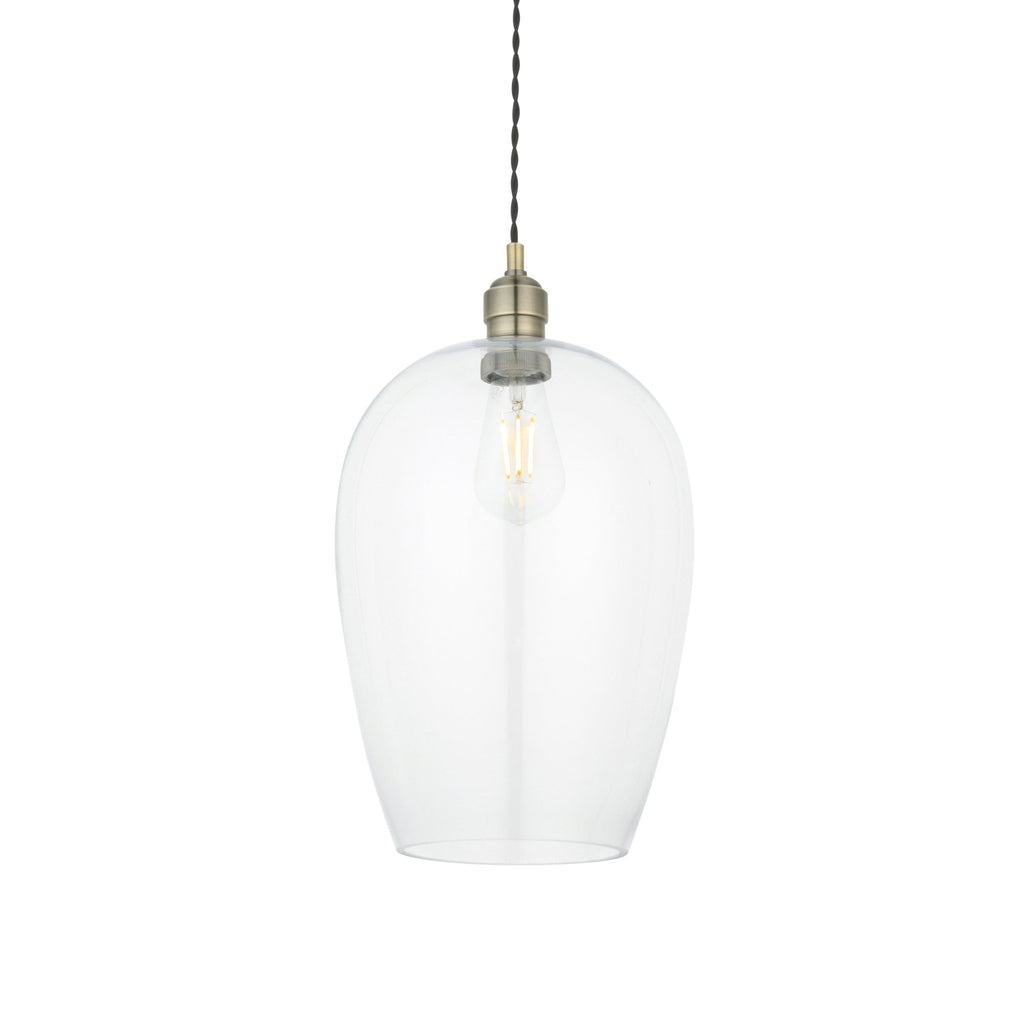 100658 1 Light Pendant Antique Brass Plate & Clear Glass