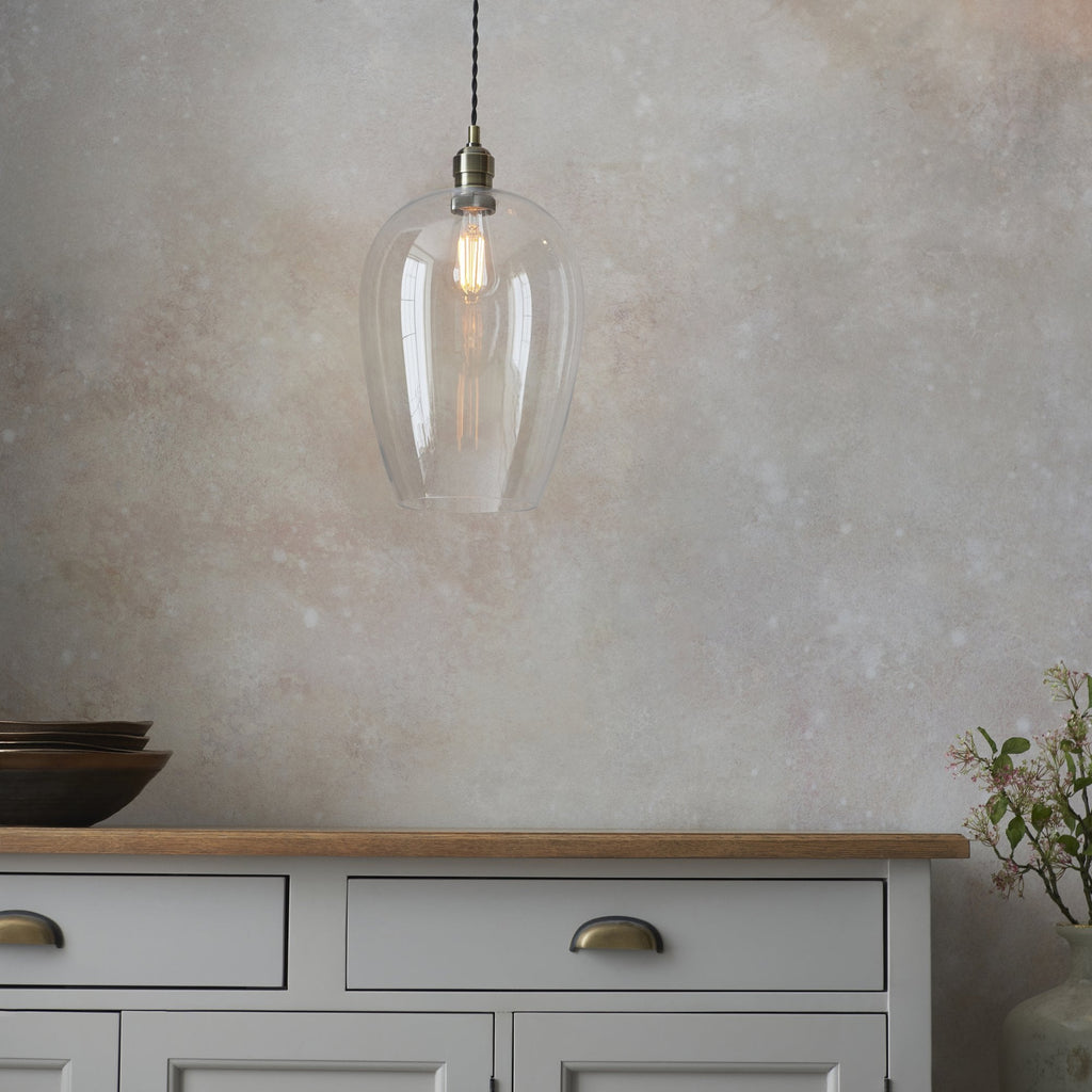 100658 1 Light Pendant Antique Brass Plate & Clear Glass