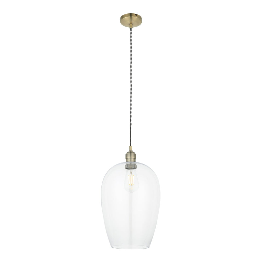 100658 1 Light Pendant Antique Brass Plate & Clear Glass