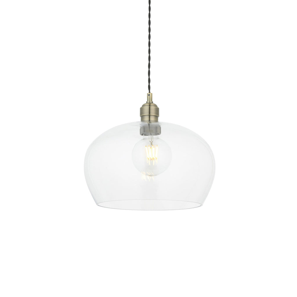 1 Light Pendant Antique Brass Plate & Clear Glass