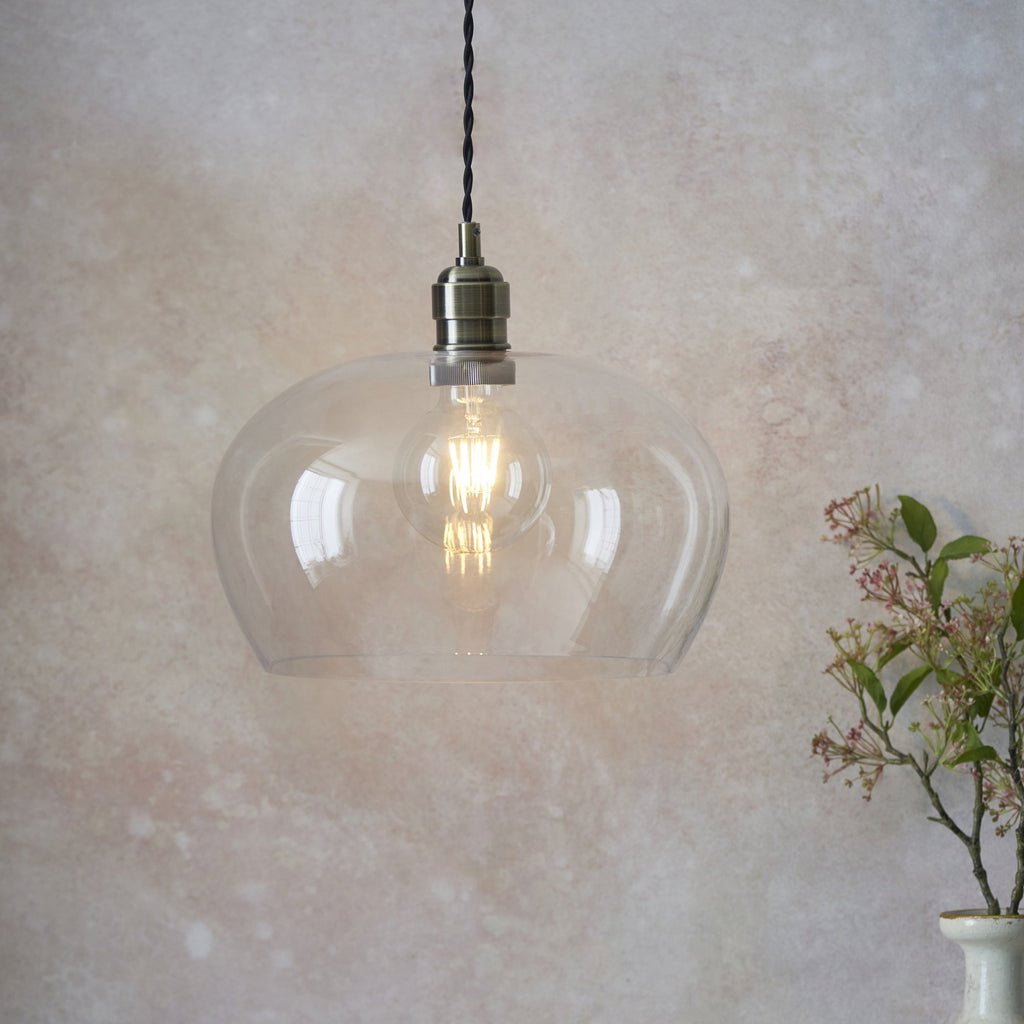 1 Light Pendant Antique Brass Plate & Clear Glass