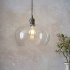 1 Light Pendant Antique Brass Plate & Clear Glass