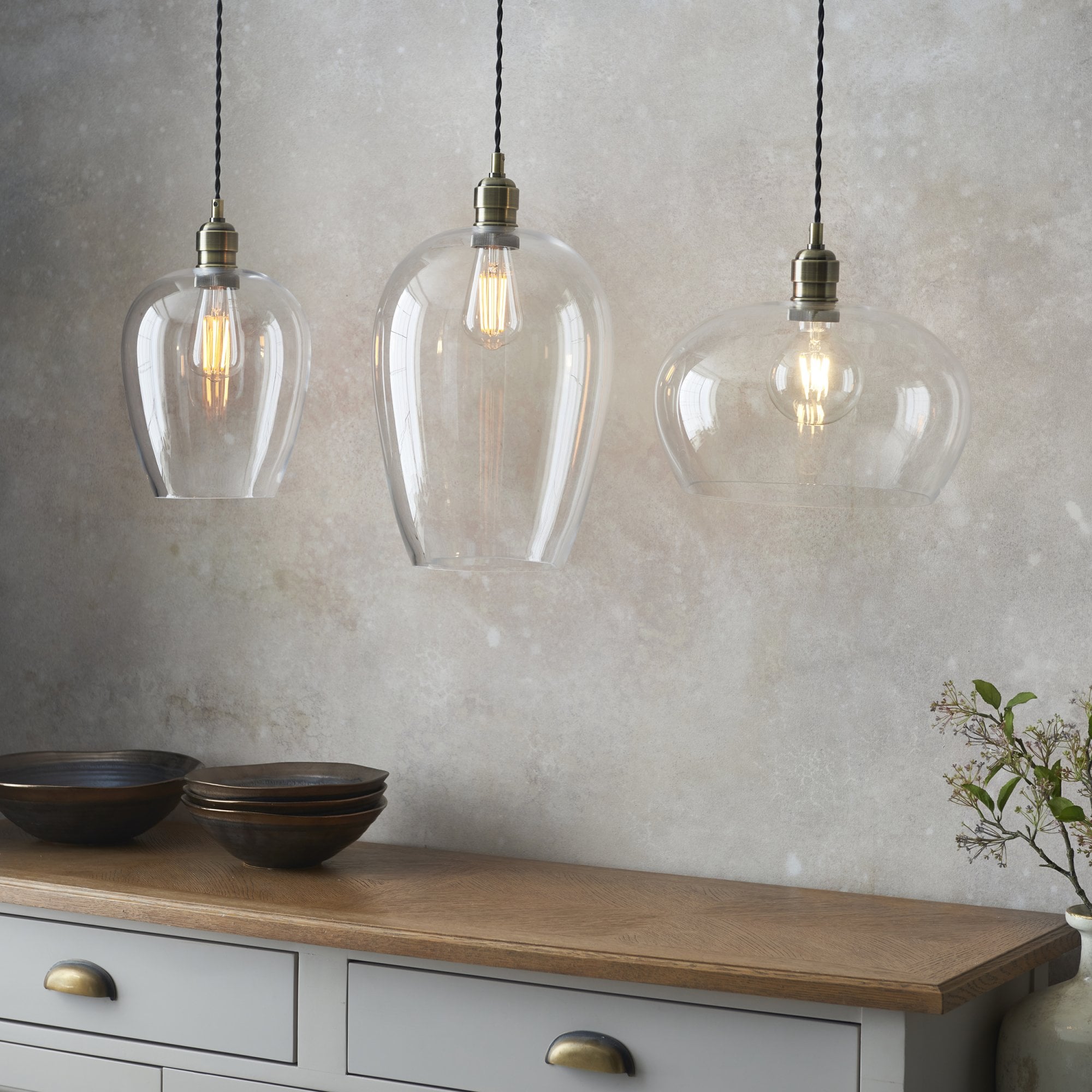 100948 1 Light Pendant Antique Brass Plate & Clear Glass