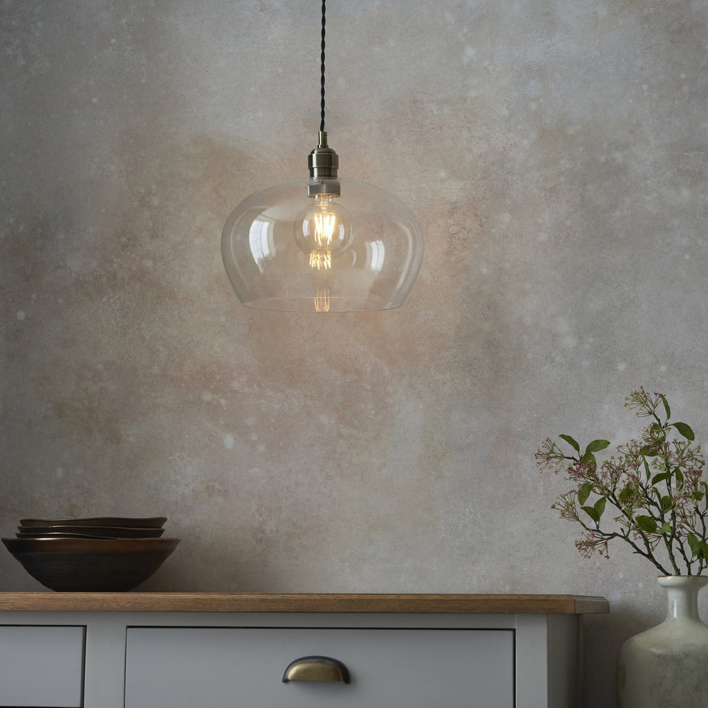 1 Light Pendant Antique Brass Plate & Clear Glass