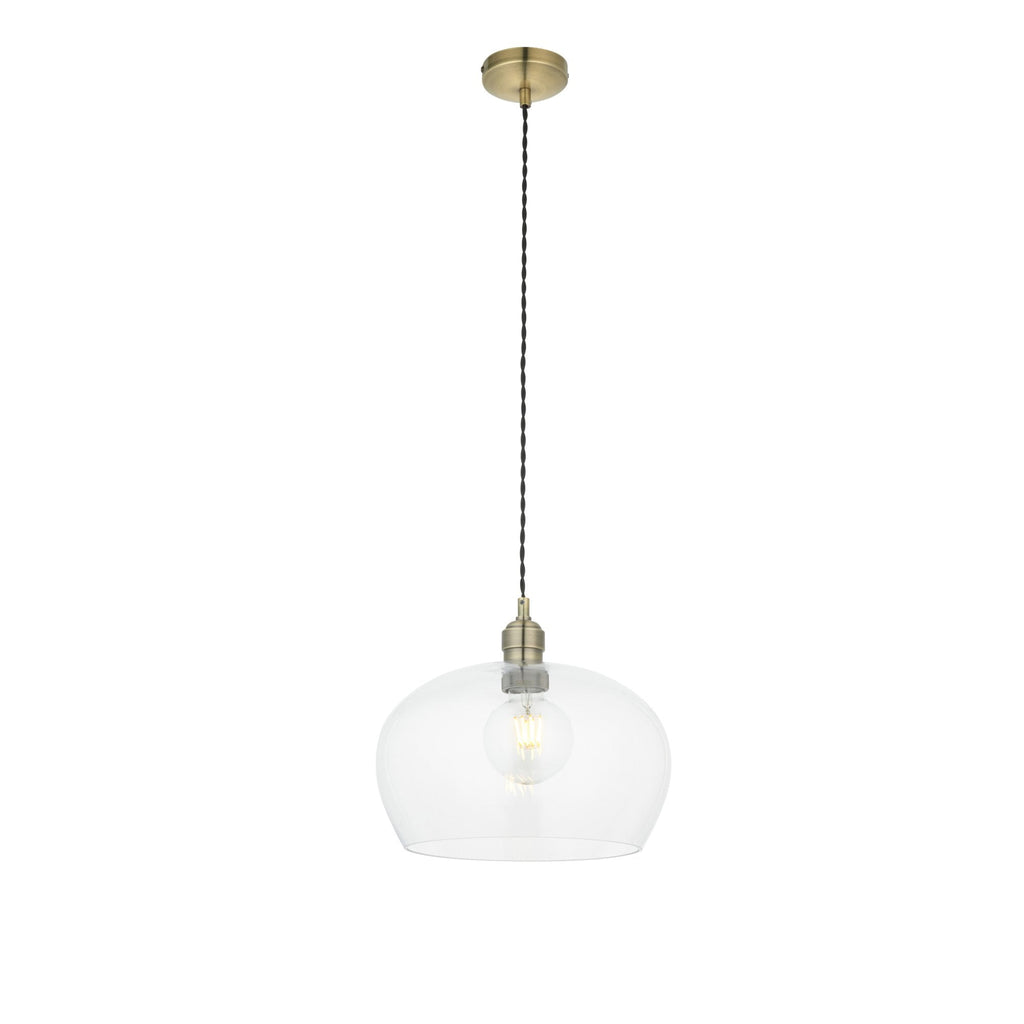 1 Light Pendant Antique Brass Plate & Clear Glass