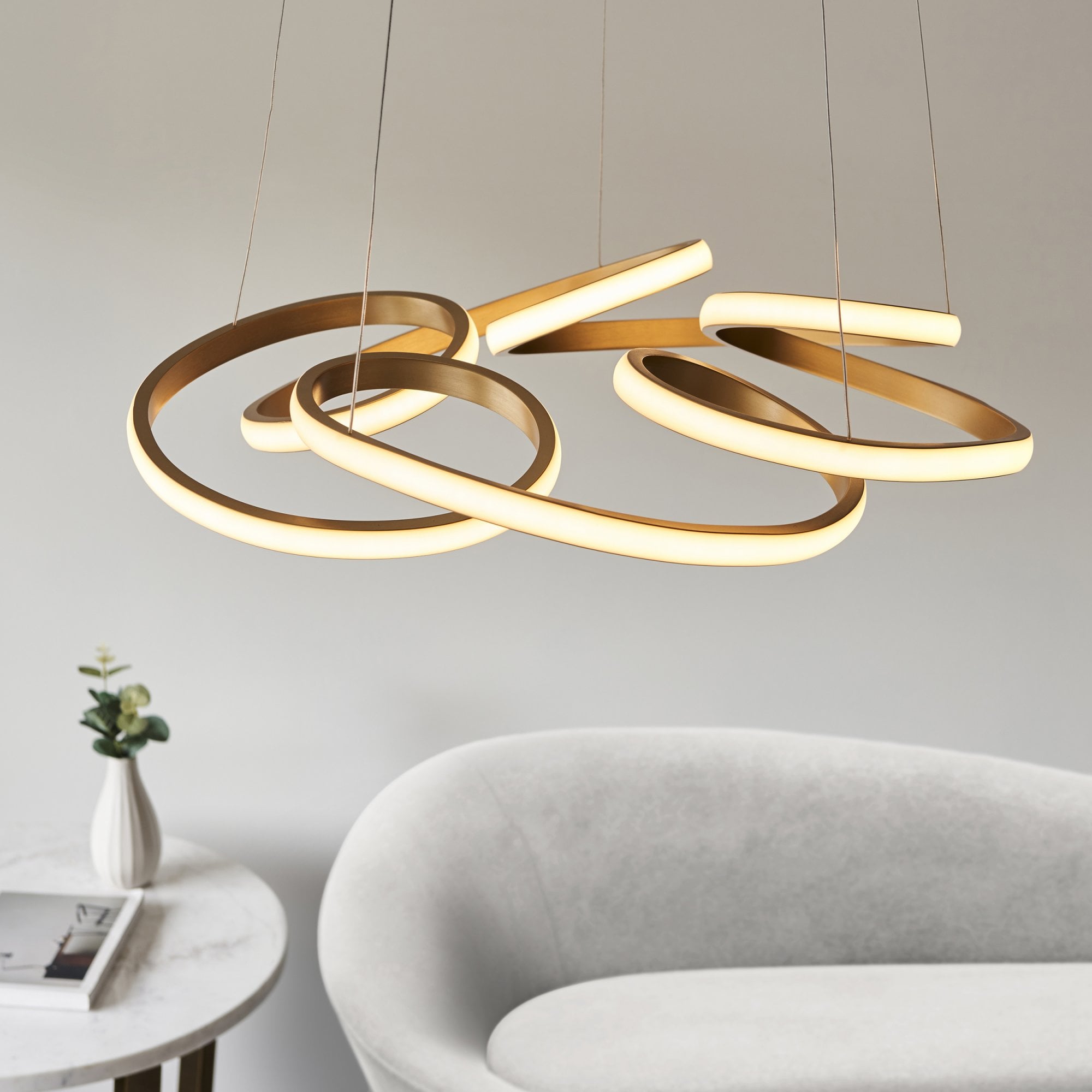 101561 1 Light LED Pendant Satin Gold Paint & White Silicone