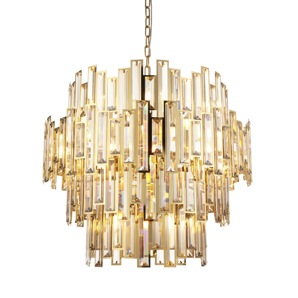 101663 15 Light Pendant Gold Effect Plate & Champagne Crystal