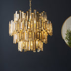 101663 15 Light Pendant Gold Effect Plate & Champagne Crystal