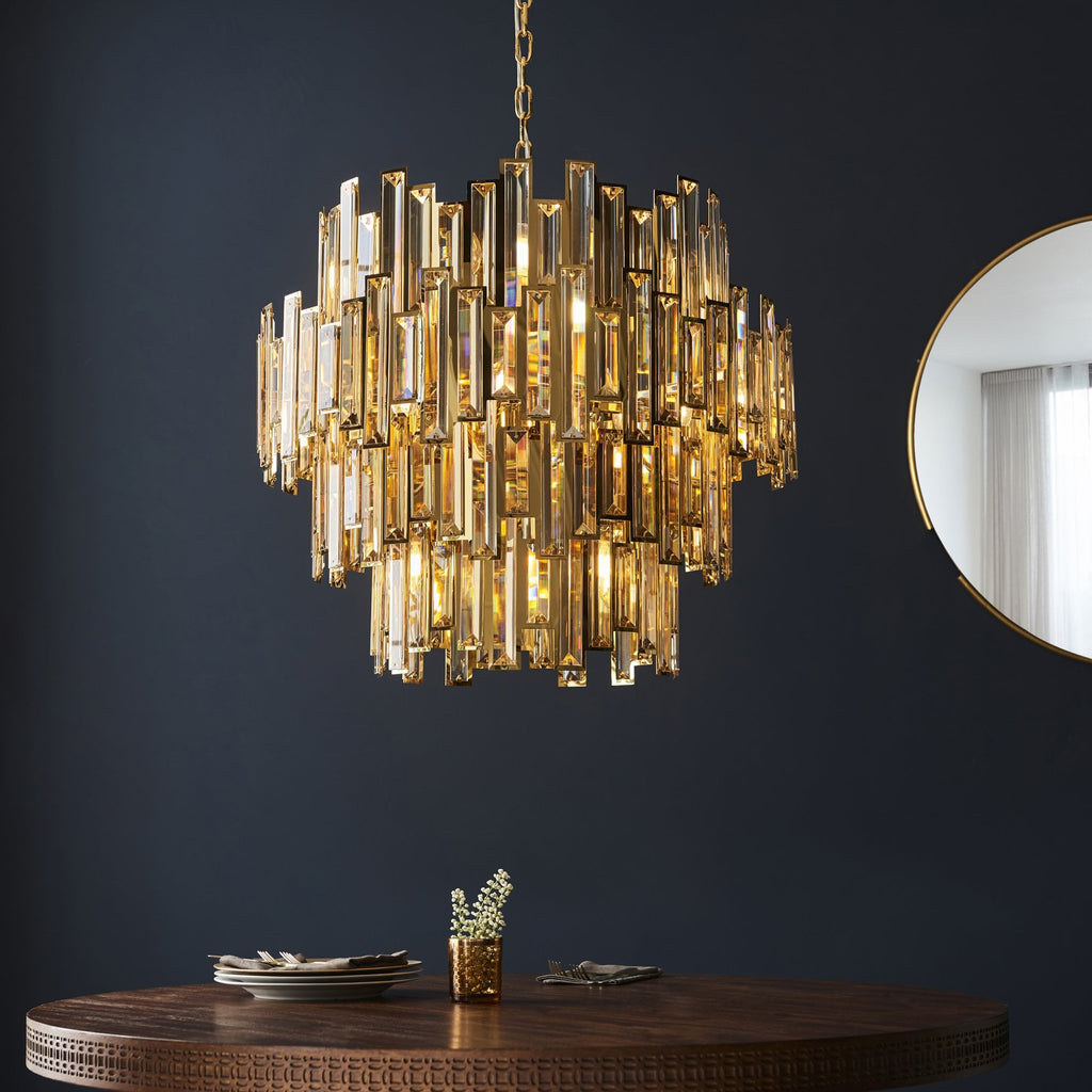 101663 15 Light Pendant Gold Effect Plate & Champagne Crystal