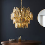 101663 15 Light Pendant Gold Effect Plate & Champagne Crystal