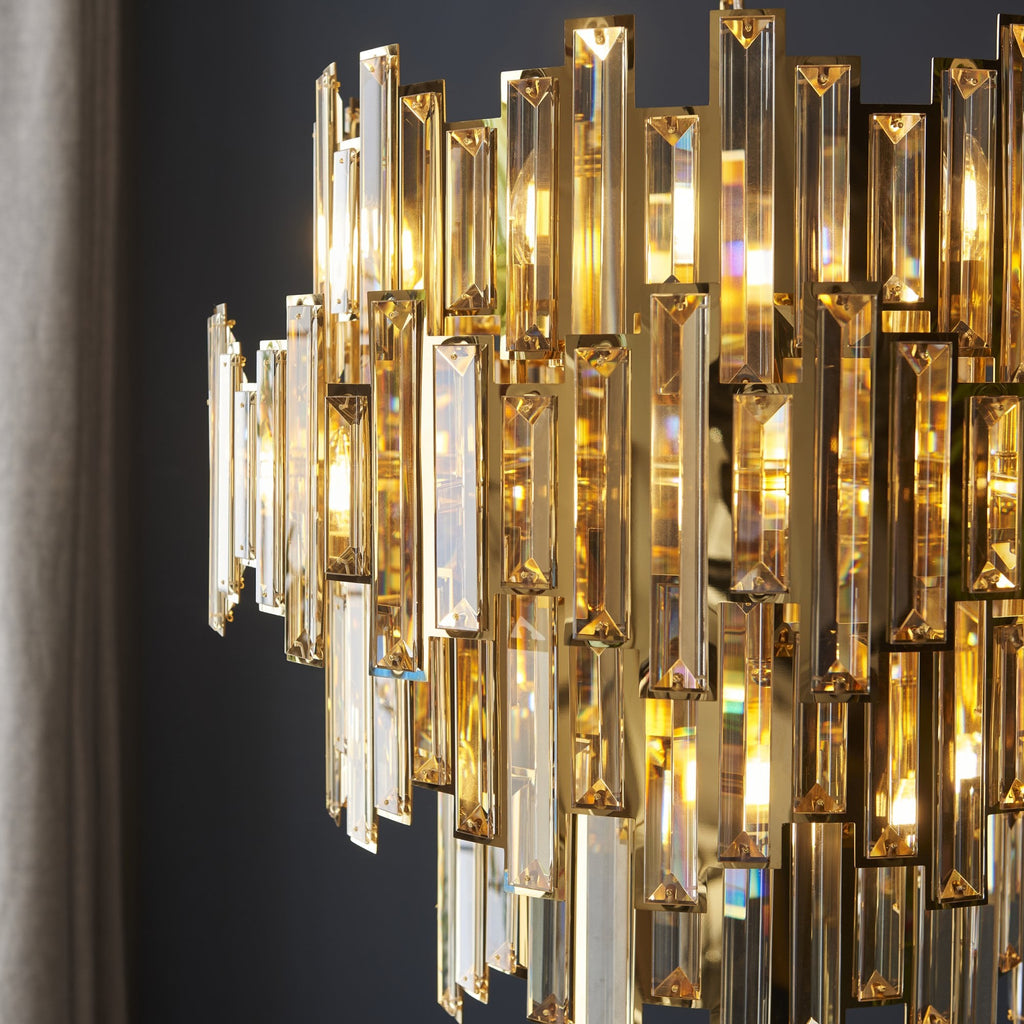 101663 15 Light Pendant Gold Effect Plate & Champagne Crystal