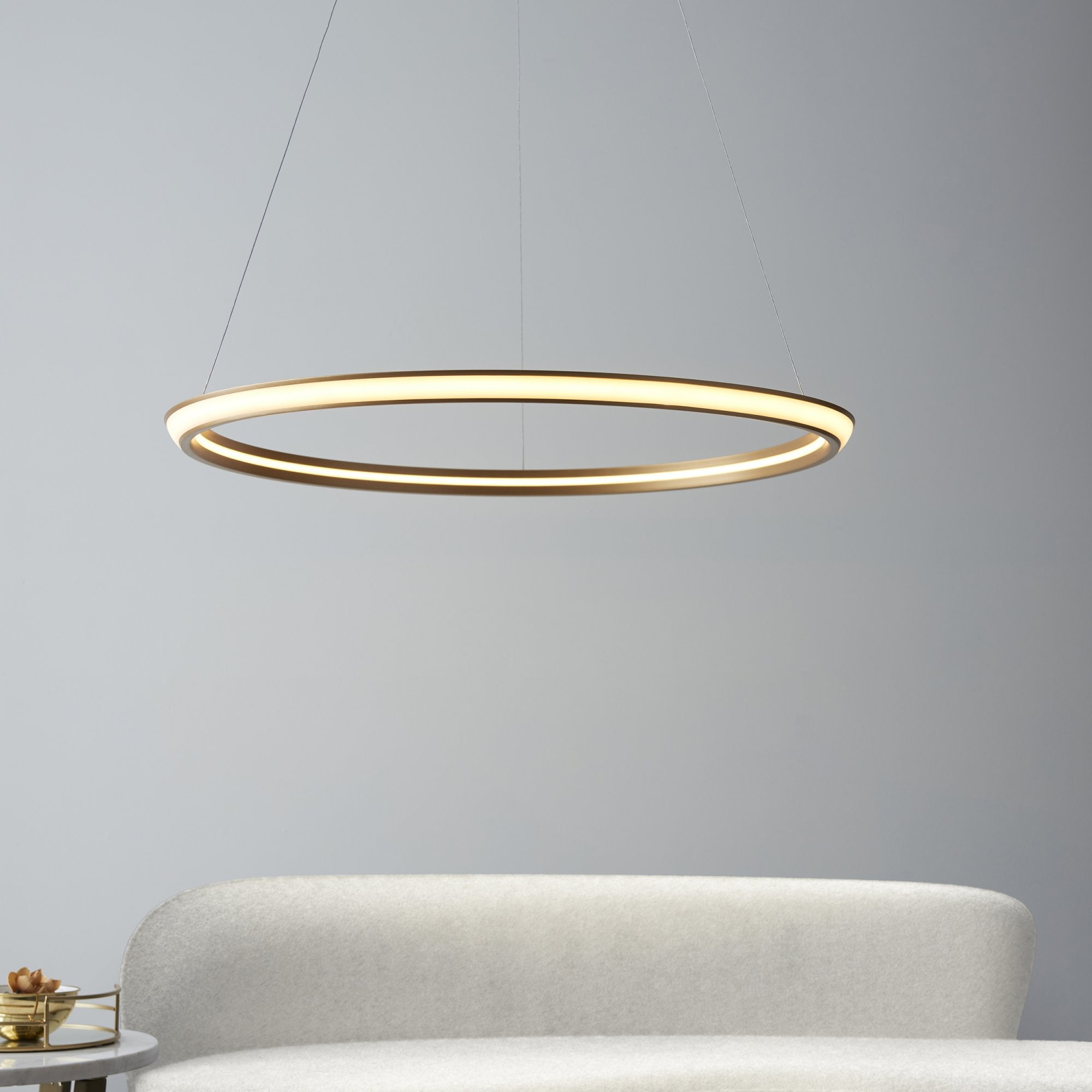 102254 1 Light LED Pendant Satin Gold Paint & White Silicone